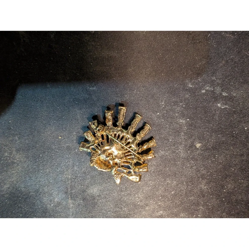 Vintage Peacock Brooch Gold Tone Green Enamel Blue Rhinestone Animal Pin